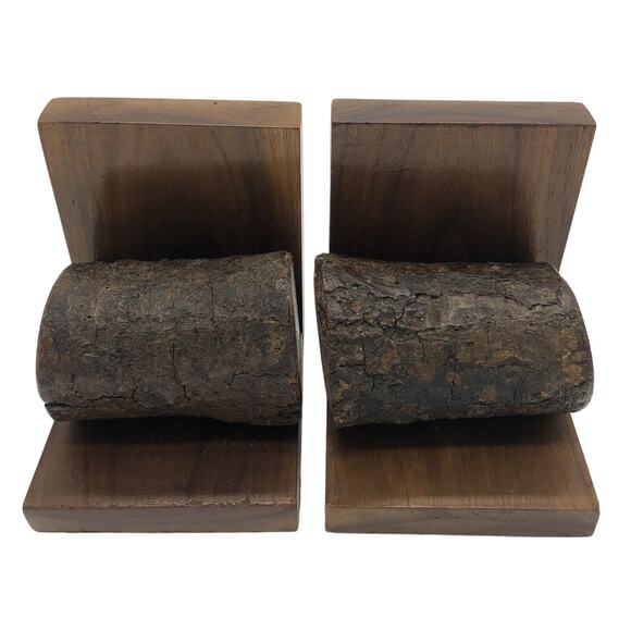 Handmade Rustic Mid-Century Modern Pine Log Finished Sturdy Bookends 5.5 Inches - Picture 3 of 6